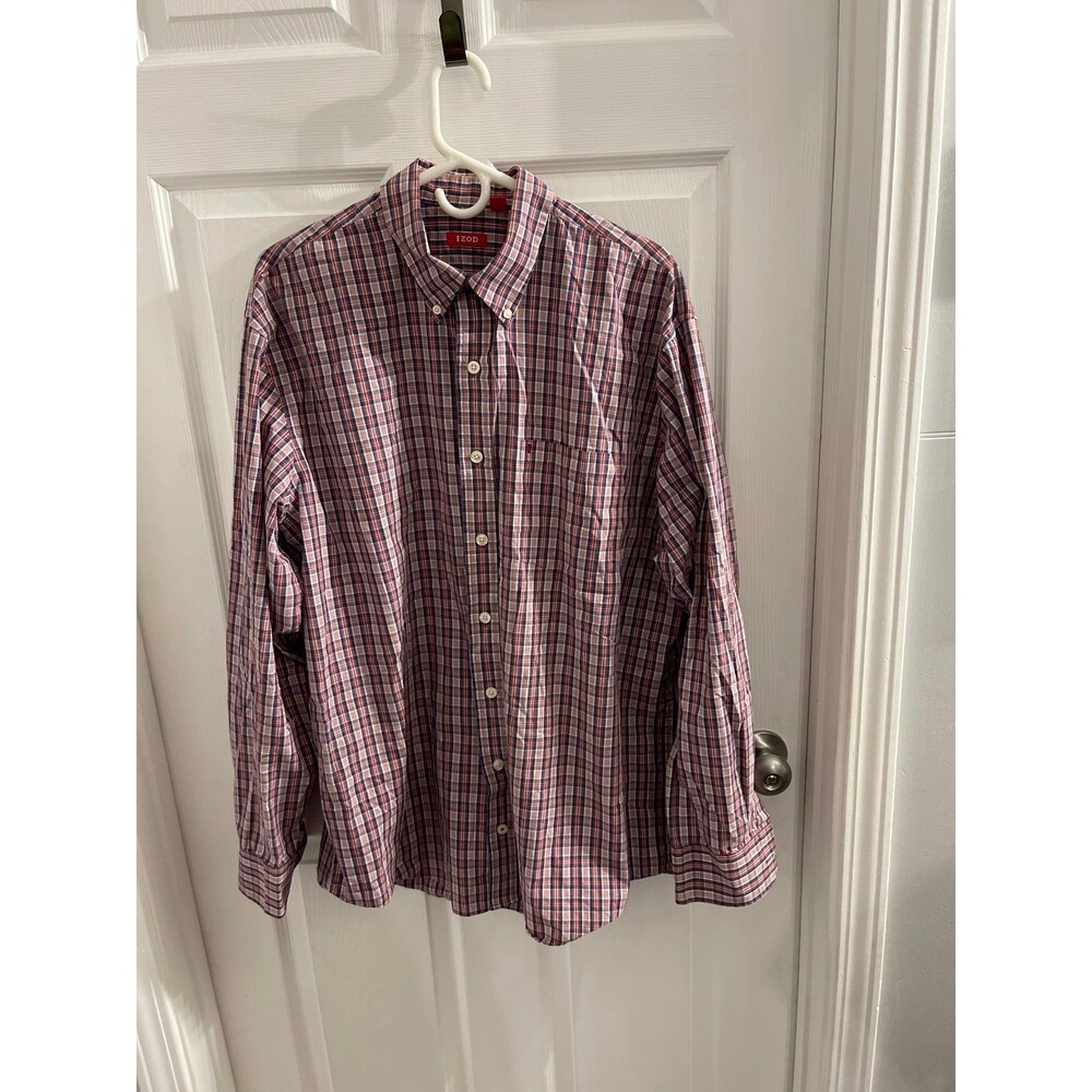 Izod Long Sleeve Button Up One Pocket Shirt Size XLT Red/Blue
